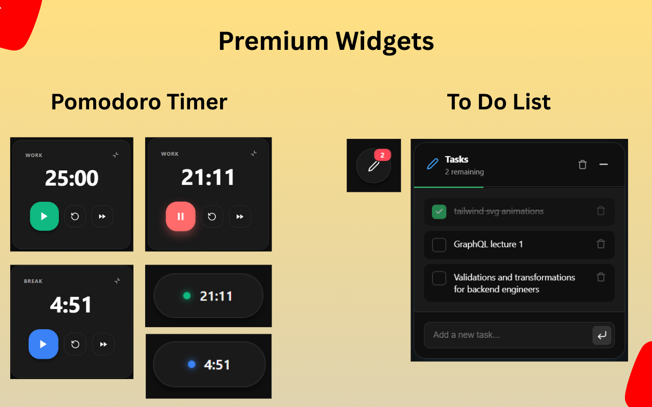 Premium Widgets: Pomodoro and ToDo